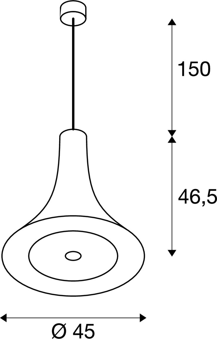 Tekening van BATO 45 hanglamp zwart 1xLED 2700K