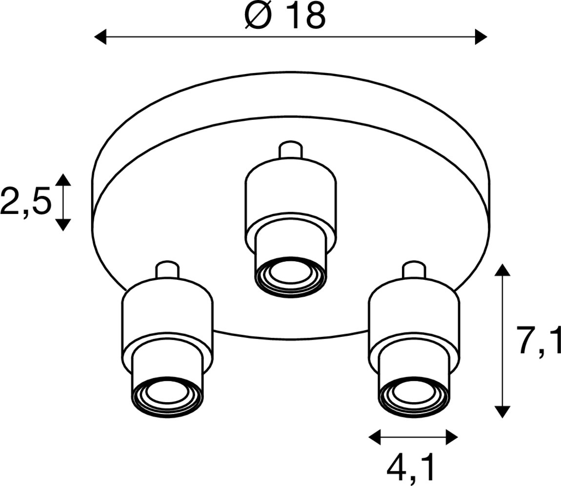 PURI 2.0 Basic Vägg- och takmonterad armatur, rund, 3 x max. 6 W  - SLV | Bellalite