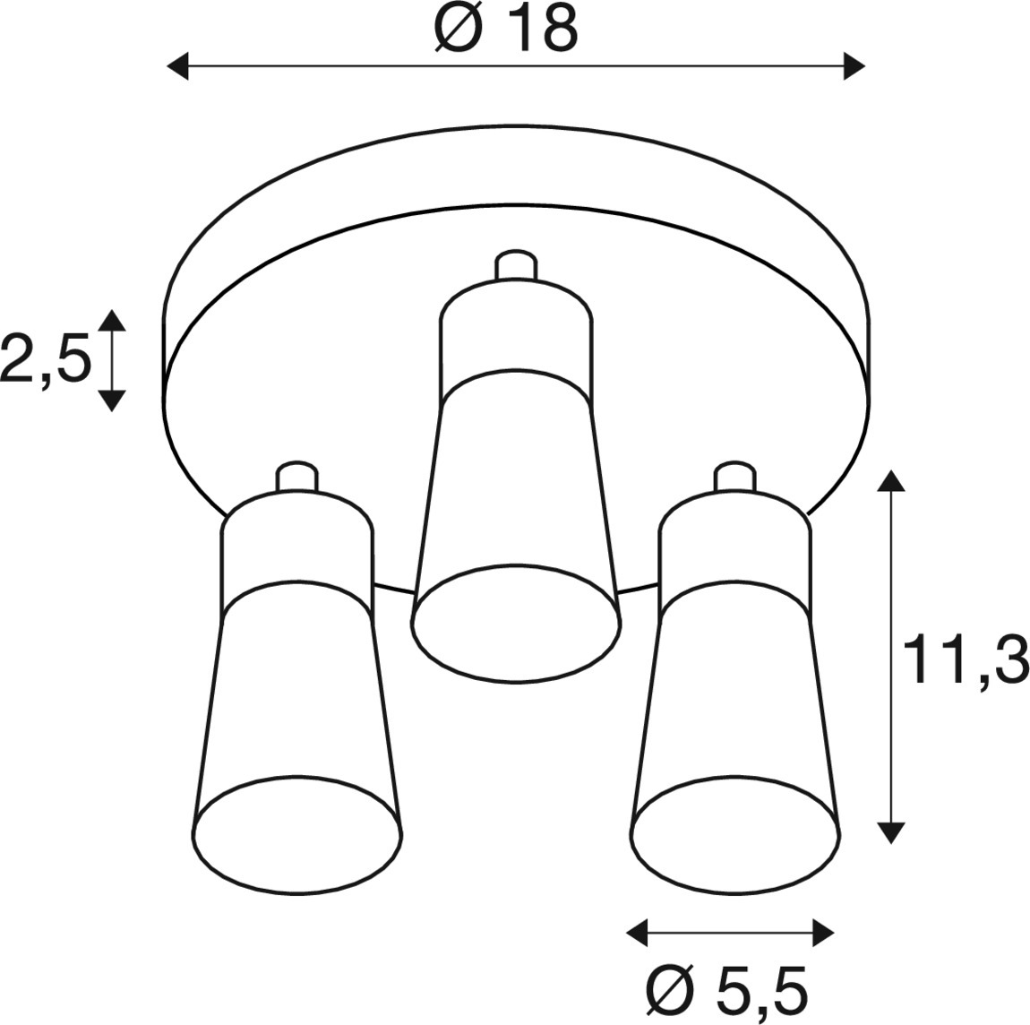 PURI 2.0 Cone vägg- och takmonterad armatur, rund, 3 x max. 6 W  - SLV | Bellalite