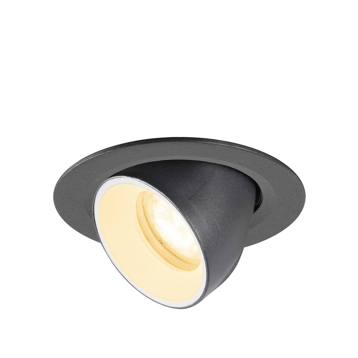 NUMINOS® GIMBLE XS, plafonnier encastré, 3000 K, 55°, IP20, rond, noir / blanc