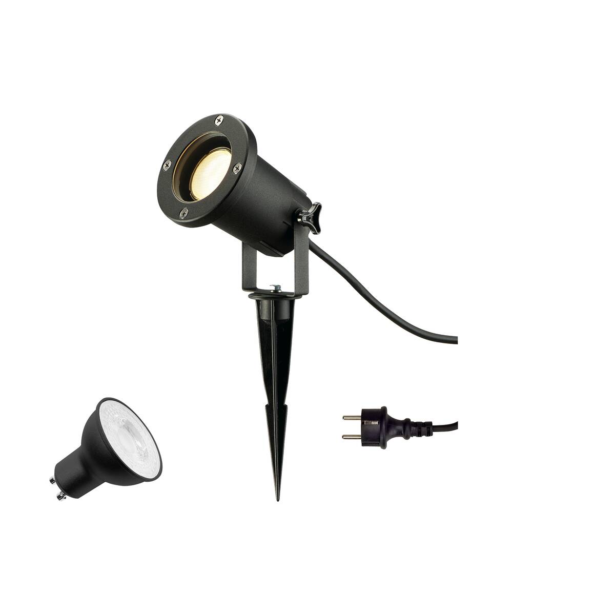 BIG NAUTILUS LAMP SET, SPIKE, ground spike luminaire, incl. PAR16 GU10, PHASE, 2700 K, 150 cm connection cable, IP44/IP65, black
