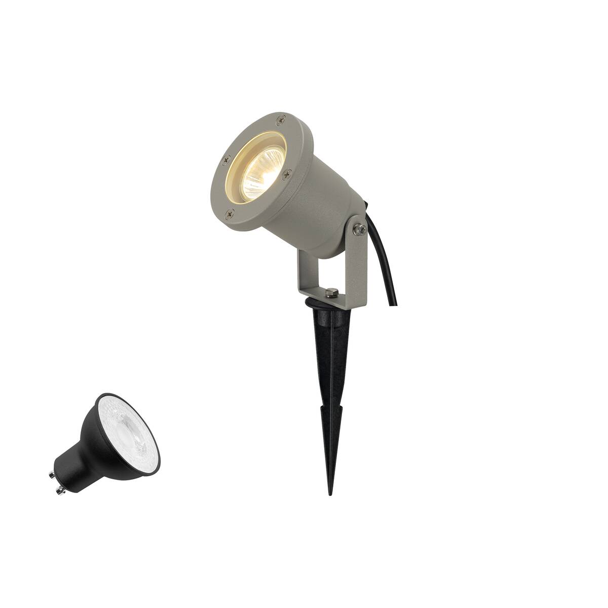 NAUTILUS LAMP SET, SPIKE, luminaria de pica para exteriores incl. PAR16 GU10, PHASE, 3000 K, cable de conexión de 150 cm, IP44/IP65, gris